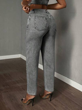 SHEIN Tall سراويل جينز كاجوال ذات خصر غير متماثل وجيب