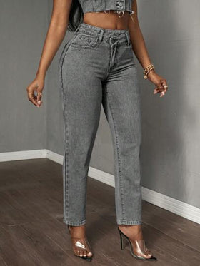 SHEIN Tall سراويل جينز كاجوال ذات خصر غير متماثل وجيب