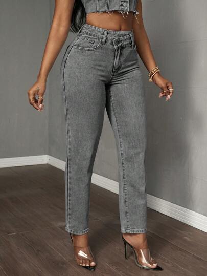 SHEIN Tall سراويل جينز كاجوال ذات خصر غير متماثل وجيب