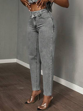 SHEIN Tall سراويل جينز كاجوال ذات خصر غير متماثل وجيب