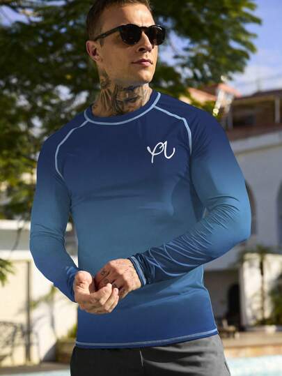Manfinity Swimmode تي شيرت للرجال قصير الأكمام بياقة دائرية، متساهل وللتزلج