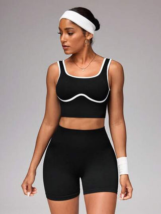SHEIN Sport Studio طقم اليوجا ذو الشعور العاري الجديد - سراويل رياضية مشدودة مرتدية بدون أكمام للنساء، مناسبة للياوجا والركض والياقة البدنية