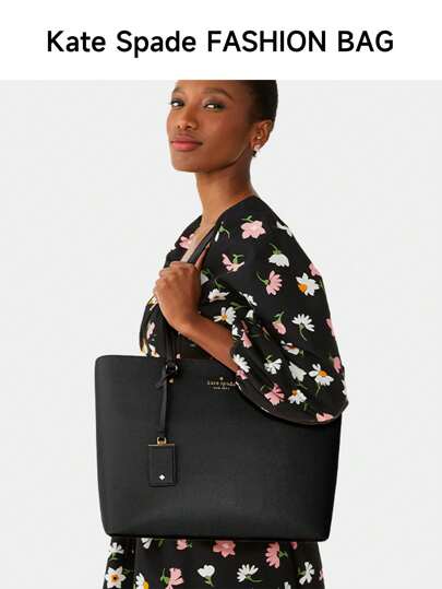 Kate Spade حقيبة يد جلد أسود كبيرة للنساء، حقيبة كلاتش كلاسيكية للسيدات للعمل والتسوق والسفر مع إغلاق بسوستة