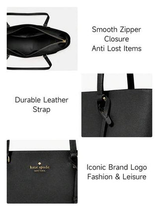 Kate Spade حقيبة يد جلد أسود كبيرة للنساء، حقيبة كلاتش كلاسيكية للسيدات للعمل والتسوق والسفر مع إغلاق بسوستة