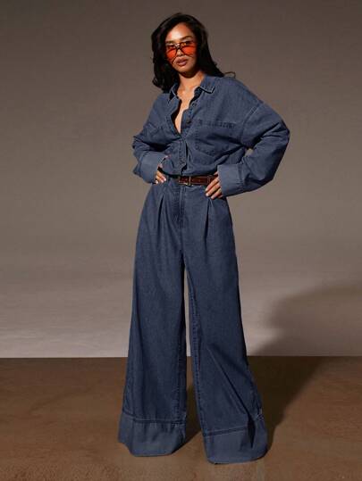 Athîral جمبسوت جينز قصيرة ذات ساق واسعة تم غسلها للنساء، كاجوال