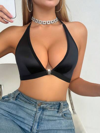 SHEIN صدرية حمالة مُثبتة أماميًا بلون واحد للنساء