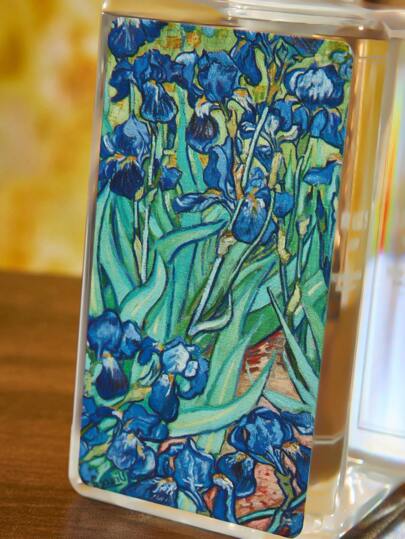 SHEIN Touch of Art زجاجة قابلة لإعادة الملء بسعة 450مل/15.8 أونصة مع طلمبة ذو زخرفة فنية من زهرة السوسن لفان جوخ، مناسبة لحفظ جل الاستحمام والشامبو والبلسم ومستحضرات الجسم السائلة الأخرى في الحمام