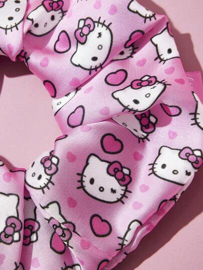 HELLO KITTY AND FRIENDS | SHEIN 3 قطع آزرار شعر مربوط من الساتان الناعم ، ربطات شعر حلزونية براقة ،فيونكات جميلة بتصميم قطة وردي، مطاطية ولطيفة للشعر