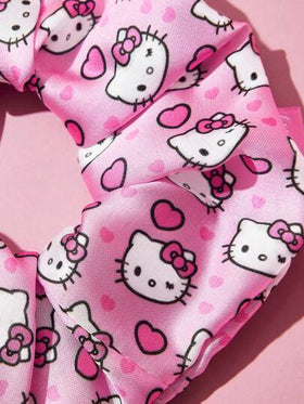 HELLO KITTY AND FRIENDS | SHEIN 3 قطع آزرار شعر مربوط من الساتان الناعم ، ربطات شعر حلزونية براقة ،فيونكات جميلة بتصميم قطة وردي، مطاطية ولطيفة للشعر