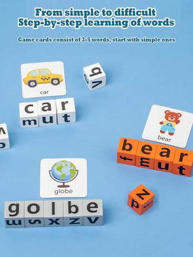ألعاب بطاقات التعليم المبكر باللغة الإنجليزية لكلمات التهجئة والتعرف على الحروف والمطابقة ومكعبات البناء، ألعاب تعليمية