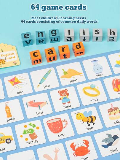ألعاب بطاقات التعليم المبكر باللغة الإنجليزية لكلمات التهجئة والتعرف على الحروف والمطابقة ومكعبات البناء، ألعاب تعليمية