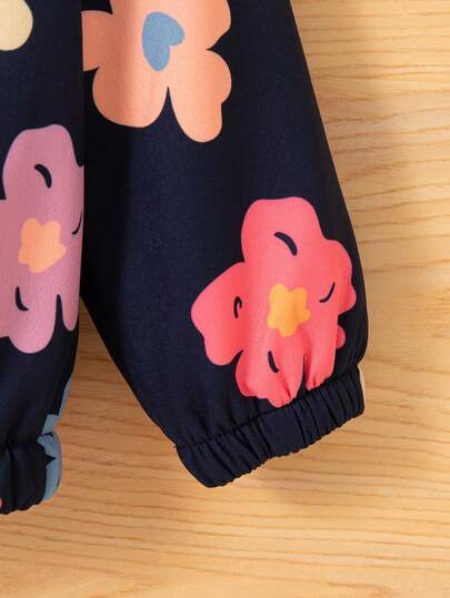 جاكيت هوديي مطبوعة بالزهور كاجوال للفتيات الصغيرات، موضة خارجية، خريف/شتاء