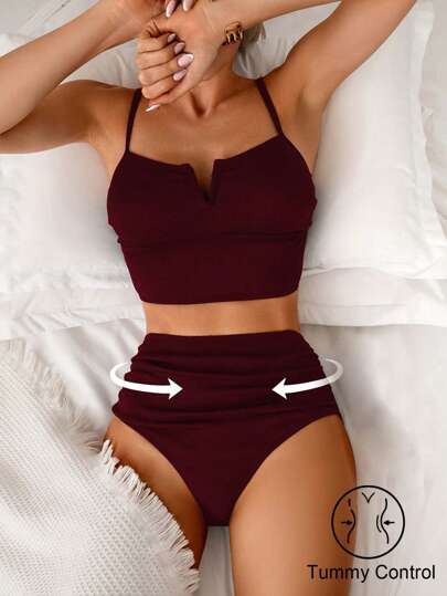 Shapewave مجموعة بنطلون قصير ذو خصر مرتفع من قماش معتاد وأعلى خردوات بحر للنساء،للاستخدام الصيفي والعطلات،بلون أسود للتحكم بالبطن