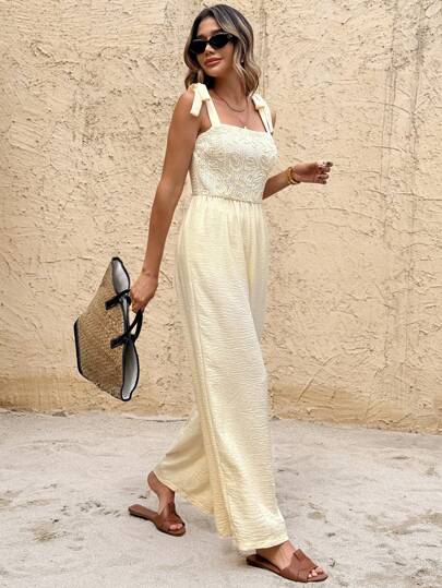 SHEIN Frenchy جمبسوت طويلة بتصميم جاكار وأوراق النباتات للنساء للرحلات