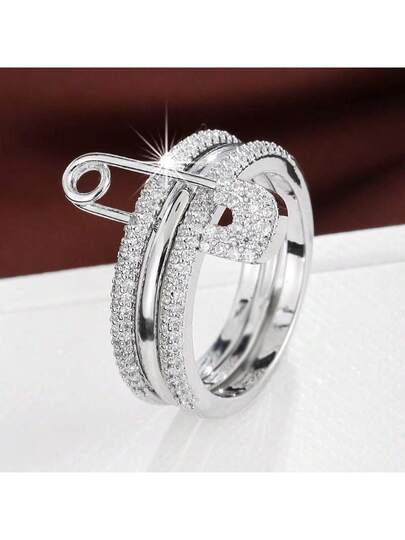 خاتم عصري، تصميم متعدد الطبقات، مرصع بزركونيا مكعبة لامعة، متوفر بألوان متعددة، مناسب للارتداء اليومي وإكسسوار مثالي للحفلات