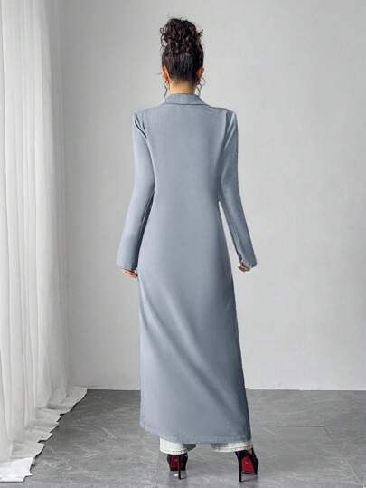 Mulvari معطف أسود كاجوال طويل للنساء