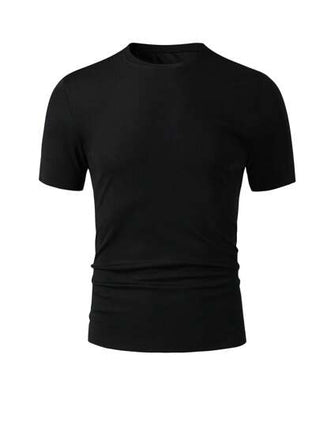 Manfinity Homme قميص تي شيرت رجالي بياقة طاقم وأكمام قصيرة نصف طويلة من قماش كاجوال، تي شيرت رجالي أسود صيفي، تي شيرت رجالي بأكمام عضلية، تي شيرت رجالي أسود مناسب للرجال، عبوة 100 تي شيرت رجالي أسود مناسب للرجال