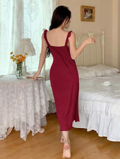 SHEIN فستان نوم سبغيتي ستراب للنساء بلون سادة