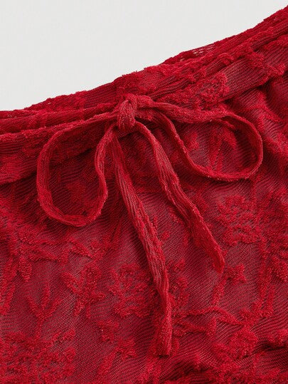 SHEIN MOD فستان نسائي ضيق الجسم بأكمام طويلة وربطة أمامية على الكتف، فستان أحمر بتصميم ذيل السمكة مطرز بالدانتيل، فستان نسائي مقاس S، فستان حفلة، فساتين رسمية لحفلات عيد الحب لضيوف الزفاف، فستان لضيوف الزفاف