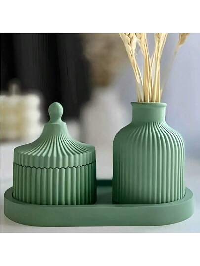 3 قوالب سيليكون متنوعة، طقم DIY للحرف اليدوية لحاملات الشموع، صواني بيضاوية، وأوعية تخزين مخططة/أصص، مناسبة للراتنج الإيبوكسي والخرسانة والجص - رائعة لديكور المنزل وعرض المجوهرات (، تنبيه للعملاء الذين يهتمون بأحجام أصغر قليلاً)