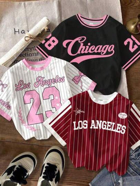 SHEIN EZwear 3 قطع تي شيرت كاجول بأكمام قصيرة للنساء، بياقة دائرية، مخطط #23 وبنمط حرفي للمدينة، مناسب للصيف والرياضة