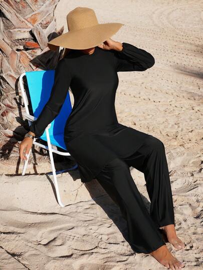 Swim Mulvari مجموعة ملابس سباحة للنساء مكونة من قطعتين ذات تغطية كاملة محتشمة،رداء كامل الأكمام وبنطال طويل