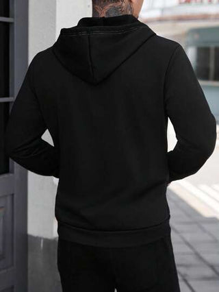 Manfinity Homme بلوزة رياضية كاجوال للرجال بأكمام طويلة وغطاء للرأس بسحاب