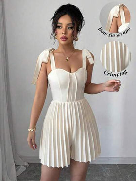 Elenzga جمبسوت نسائية بوهيمية سترة رفيعة الحمالات، بربطة شريطية وطيات وسحاب، فضفاضة، مناسبة لموسمي الربيع والصيف
