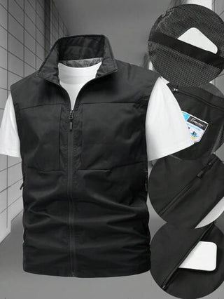 Manfinity Homme صدرية أكمام بدون بدون أكمام بسحاب متعدد للرجال ، للربيع والصيف والخريف