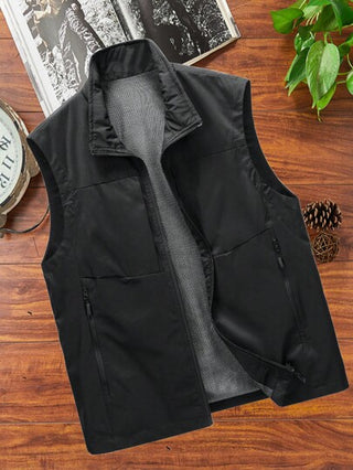 Manfinity Homme صدرية أكمام بدون بدون أكمام بسحاب متعدد للرجال ، للربيع والصيف والخريف