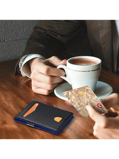 محفظة رجالية فاخرة من ألياف الكربون RFID ، حقيبة نقود رقيقة وضيقة ، حامل بطاقات للرجال ، محفظة قصيرة صغيرة للرجال ، محفظة