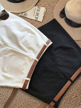 SHEIN سروال قصير كاجوال مربعات أبيض وأسود للمرأة البدينة، مناسب للتنقل والمكتب والأنشطة الترفيهية والخارجية (الحزام غير مشمول)