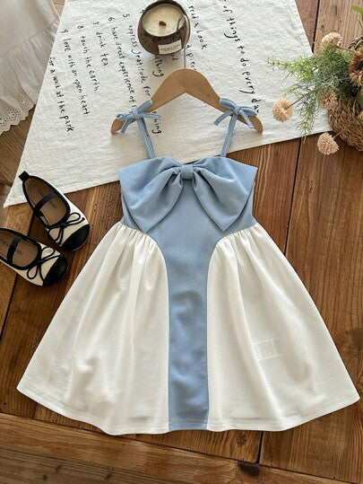 Emery Rose Kids فستان حفلة أنيق كلاسيكي للبنات المراهقات/الصغيرات مزين بفيونكة وألوان متباينة