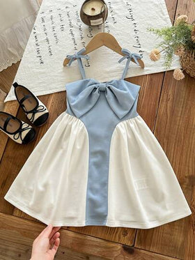 Emery Rose Kids فستان حفلة أنيق كلاسيكي للبنات المراهقات/الصغيرات مزين بفيونكة وألوان متباينة