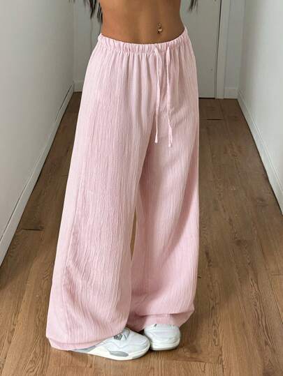 PETITE بنطلون نسائي ذو نسيج ملمس، ساق مستقيمة ، صيفي