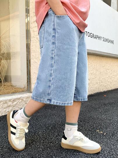 SHEIN شورت جينز كاجوال قطني مرن الخصر مع جيوب، للارتداء اليومي في الصيف والربيع، مناسب للمهرجانات والشاطئ