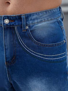 Manfinity Homme بنطال جينز سترة رجالي سهل الملبس تصميم جيب متنوع