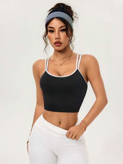 SHEIN Sport Studio توب سوتين رياضي أوروبي وأمريكي خالي من التفاصيل، قابل للارتداء في الخارج لممارسة اللياقة البدنية واليوغا