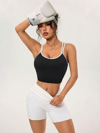 SHEIN Sport Studio توب سوتين رياضي أوروبي وأمريكي خالي من التفاصيل، قابل للارتداء في الخارج لممارسة اللياقة البدنية واليوغا