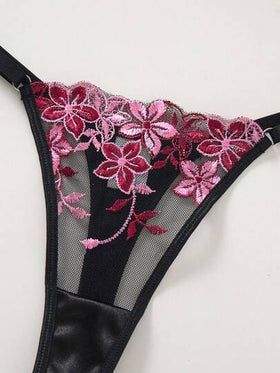 SHEIN مجموعة ملابس داخلية نسائية رومانسية زهرية مطرزة 2 قطعة