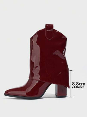 Daringsoles بوت الكاحل القصيرة النسائية الكلاسيكية، كعب سميك برؤوس مدببة بدون أربطة، جلد، كاجوال مريح وأنيق ذات كعب عالي، لون برغندي، مناسبة للخريف والشتاء