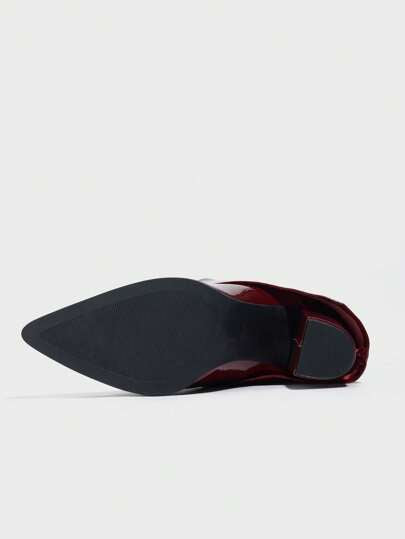 Daringsoles بوت الكاحل القصيرة النسائية الكلاسيكية، كعب سميك برؤوس مدببة بدون أربطة، جلد، كاجوال مريح وأنيق ذات كعب عالي، لون برغندي، مناسبة للخريف والشتاء
