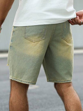 Manfinity Homme شورت جينز كاجوال مبلل ومُهتر للرجال