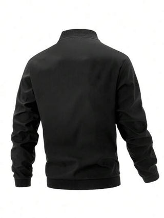 Manfinity Homme جاكيت كاجوال للرجال مطبوع عليها حرف للارتداء اليومي، جاكيت بومبر سوداء للرجال، جاكيت سوداء مطبوع عليها رسومات للرجال، جاكيت سوداء للرجال