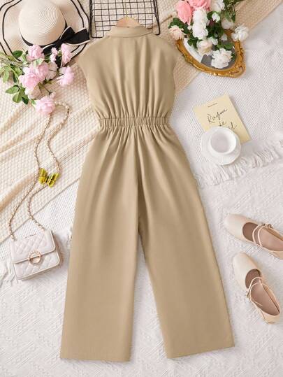 SHEIN ارتداء سهل للصيف للفتيات، جمبسوت قفزة ذات ربطة عقدة على الخصر