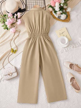 SHEIN ارتداء سهل للصيف للفتيات، جمبسوت قفزة ذات ربطة عقدة على الخصر