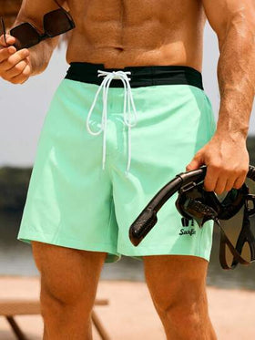 Manfinity Swimmode شورت كاجوال رجالي فضفاض مع رباط خصر، صيفي