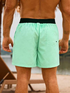 Manfinity Swimmode شورت كاجوال رجالي فضفاض مع رباط خصر، صيفي