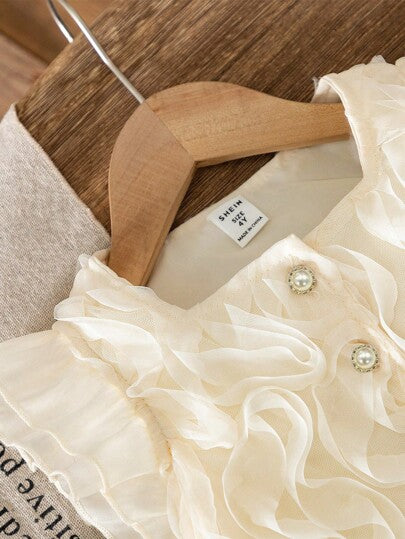 SHEIN Elladie kids طقم تنورة وبلوزة مزخرفة بالأزهار على أكمام قصيرة على الطراز الكوري الأنيق، 2 قطعة مجموعة، جميلة وحلوة للصيف