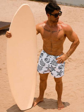 Surfspeed شورت شاطئ رجالي ذو خصر رباط بطبعة النجم البحري